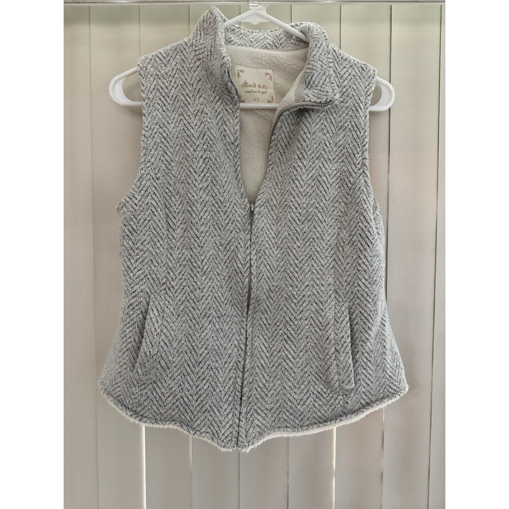 Altar'd State Herringbone Sherpa Lined Full Zip Vest Grey Mix Sz XS